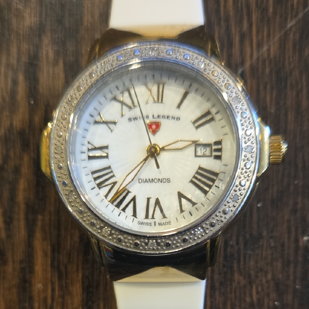 Swiss Legend Gold and White Timepiece with Diamond Accents